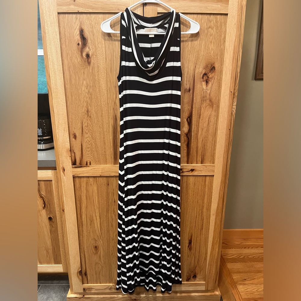 Michael Kors MAXI DRESS SIZE M Medium Black and White Striped Cowl Neck